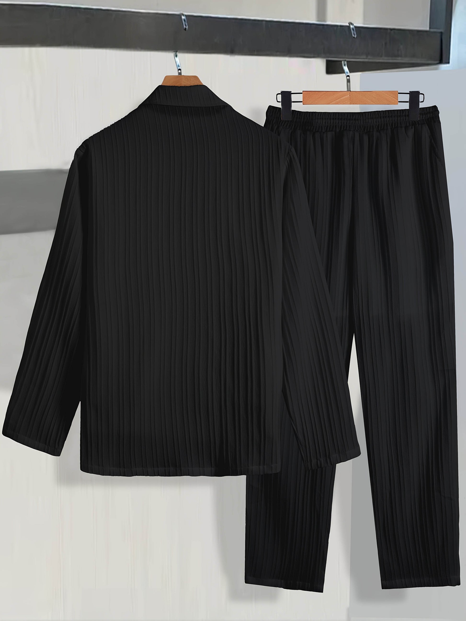 Men's Casual Suit Set - Long Sleeve Shirt & Drawstring Trousers - Buy Center US