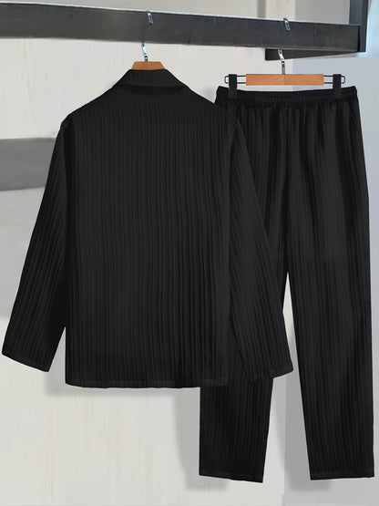 Men's Casual Suit Set - Long Sleeve Shirt & Drawstring Trousers - Buy Center US