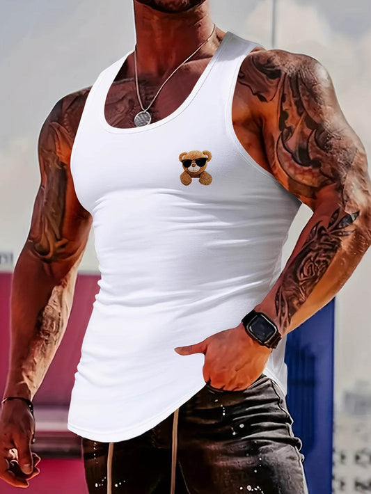 MBDMBD Men's Slim-Fit Tank Top - Cool Bear Design, Breathable Fabric - Buy Center US