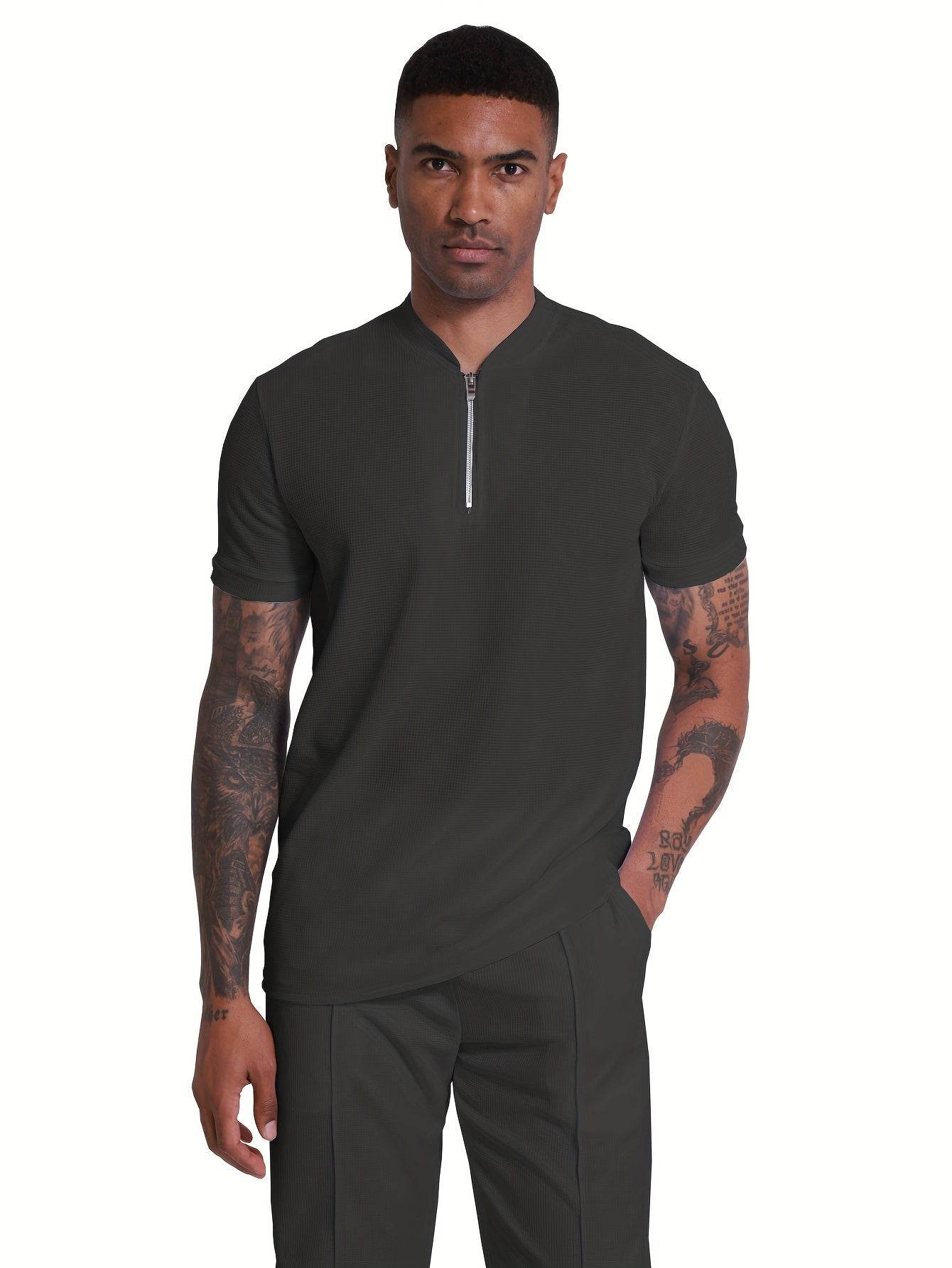 Men's 2-Piece Casual Golf Set - Short Sleeve Henley & Pants, Breathable - Buy Center US