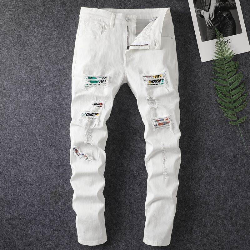 Stylish Mid-Waist Hole Patch Washed Jeans for Teenagers - Korean Style - Buy Center US