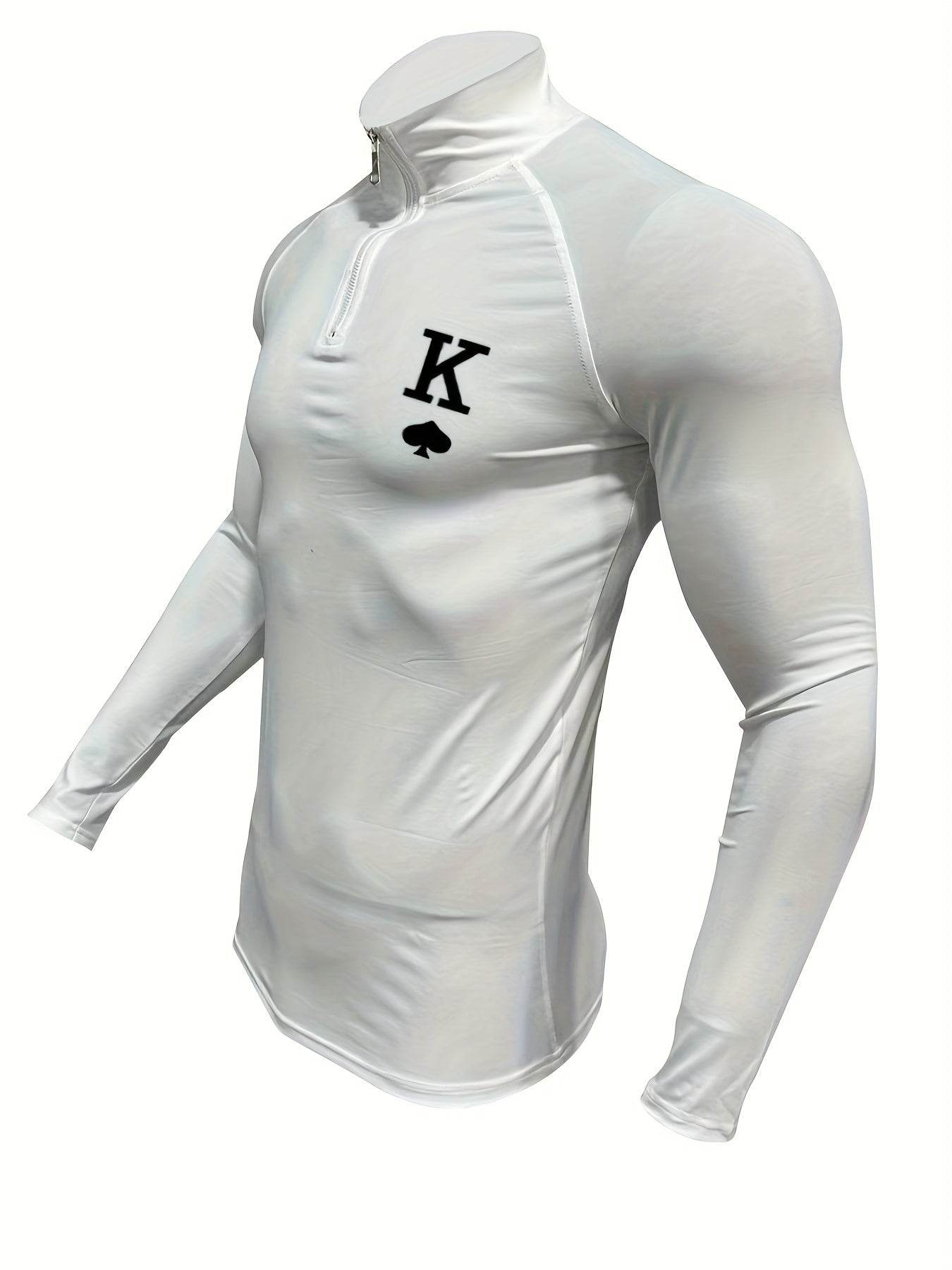 Men's White Sporty Zip-Up Shirt - Tight-Fit Stretch Fabric for Gym - Buy Center US
