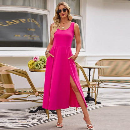 Elegant Sleeveless Long Knitted Dress - European & American Style - Buy Center US