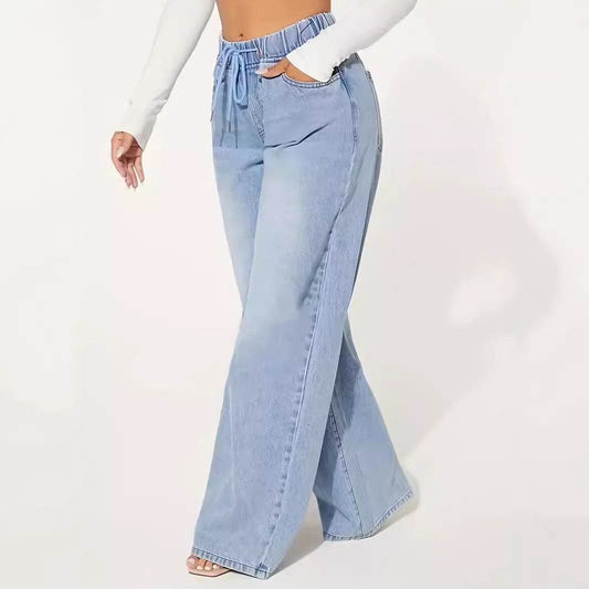 Light Blue High Waist Wide Leg Jeans - Comfortable Loose Fit for Women - Buy Center US