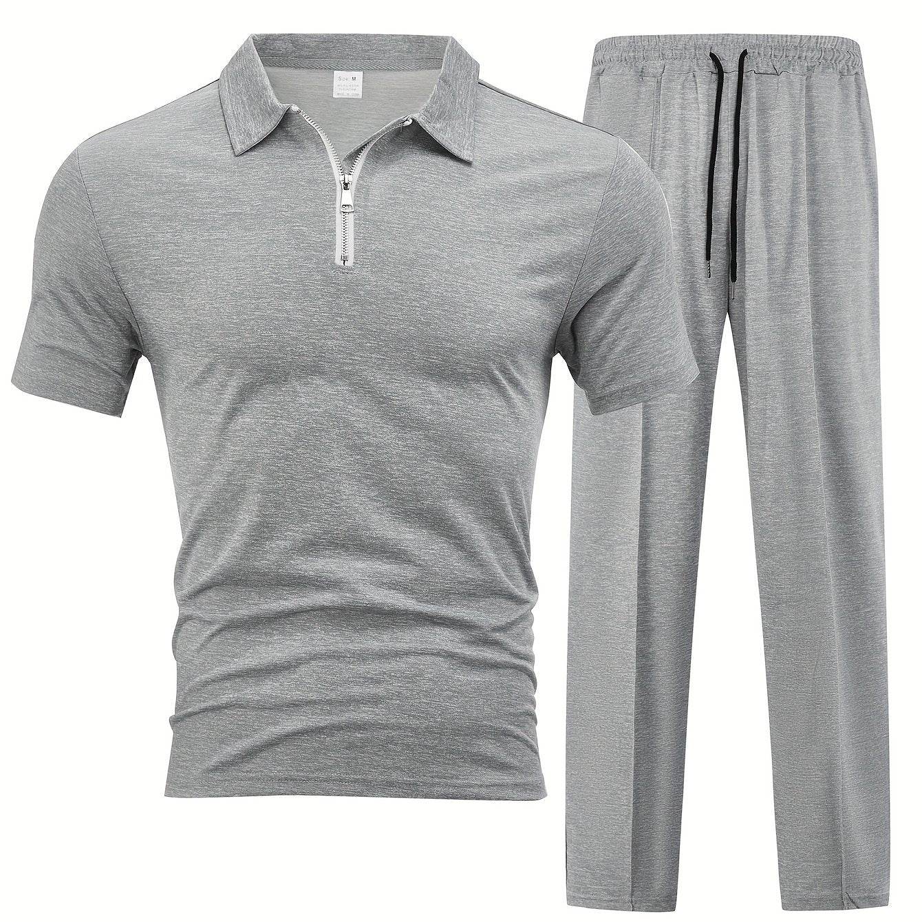 Men's Casual Knit Set - Zipper Short Sleeve Shirt & Drawstring Pants - Buy Center US