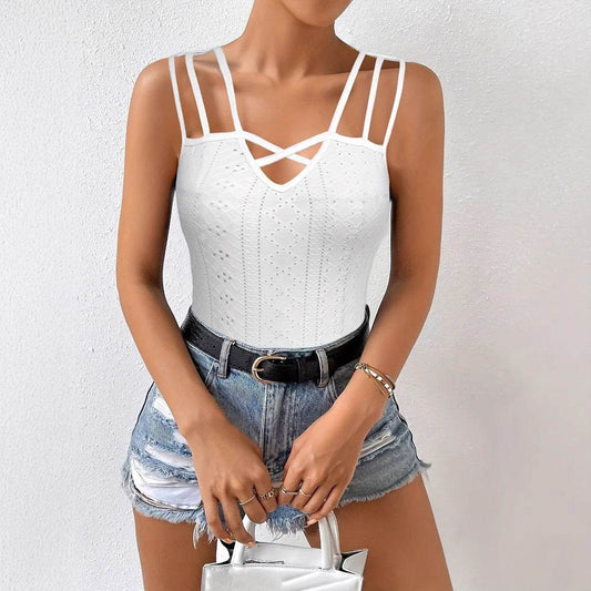 Women's Summer Sleeveless Jacquard Camisole - Elegant Solid Color Top - Buy Center US