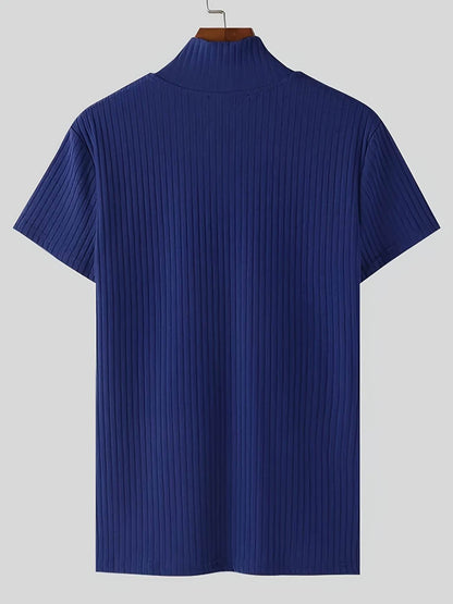 Men's Red V-Neck Striped Athletic Shirt - Slim Fit Short Sleeve Top - Buy Center US