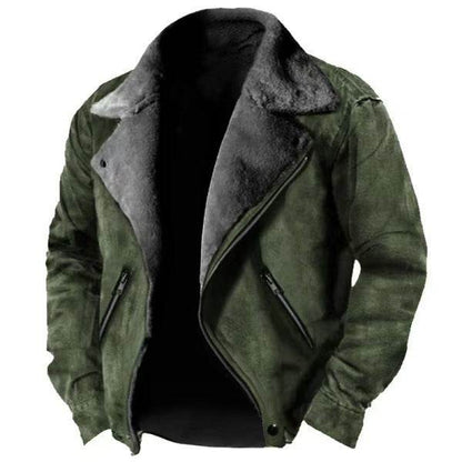 Buycenter Thickened Casual Polo Collar Zipper Jacket - Black & Khaki - Buy Center US