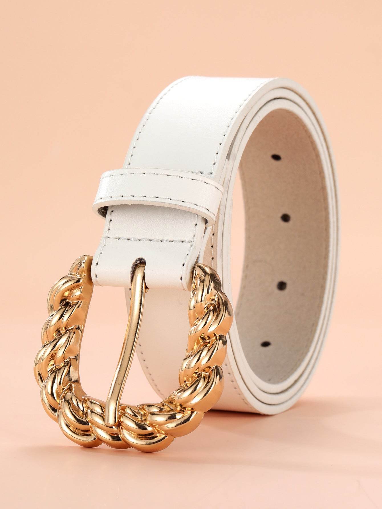 Women's All-Match Dress Pants with Decorative PU Leather Belt - White, Camel, Black - Buy Center US