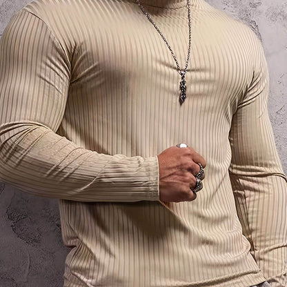 Solid Stripe Knit Turtle Neck T-shirt - Comfy Long Sleeve for Men's Fitness - Buy Center US