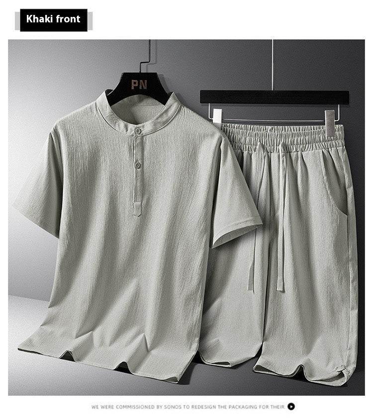 Buycenter Men’s Casual Cotton-Linen Shorts Set - Short Sleeve, Multiple Sizes - Buy Center US