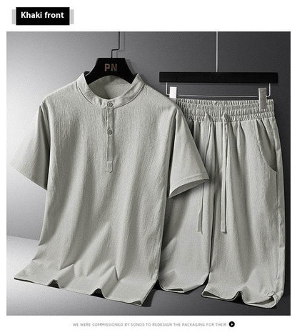 Buycenter Men’s Casual Cotton-Linen Shorts Set - Short Sleeve, Multiple Sizes - Buy Center US
