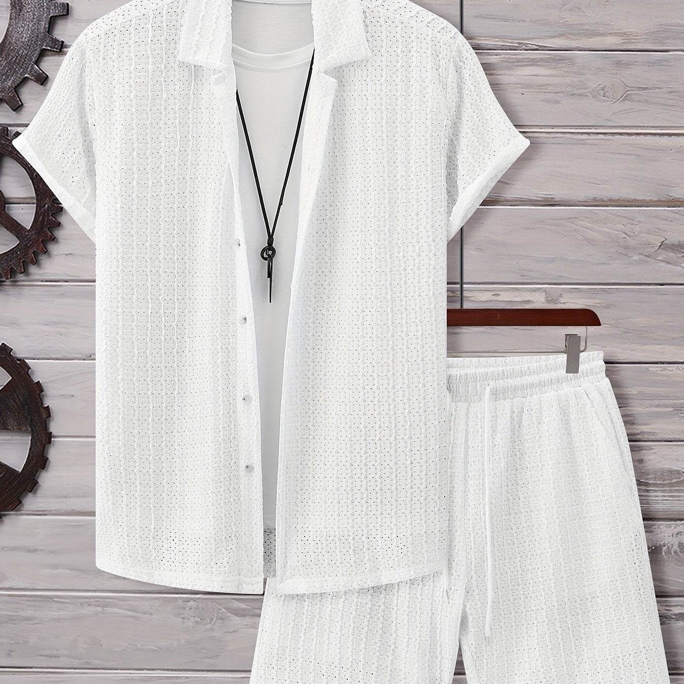 Men's Summer Casual Short Sleeve Outfit - Breathable Knit Sportswear Set - Buy Center US