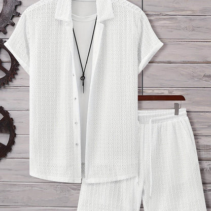 Men's Summer Casual Short Sleeve Outfit - Breathable Knit Sportswear Set - Buy Center US
