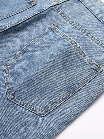 Men’s Distressed Straight Leg Jeans - Loose Fit, All-Season Casual Wear - Buy Center US