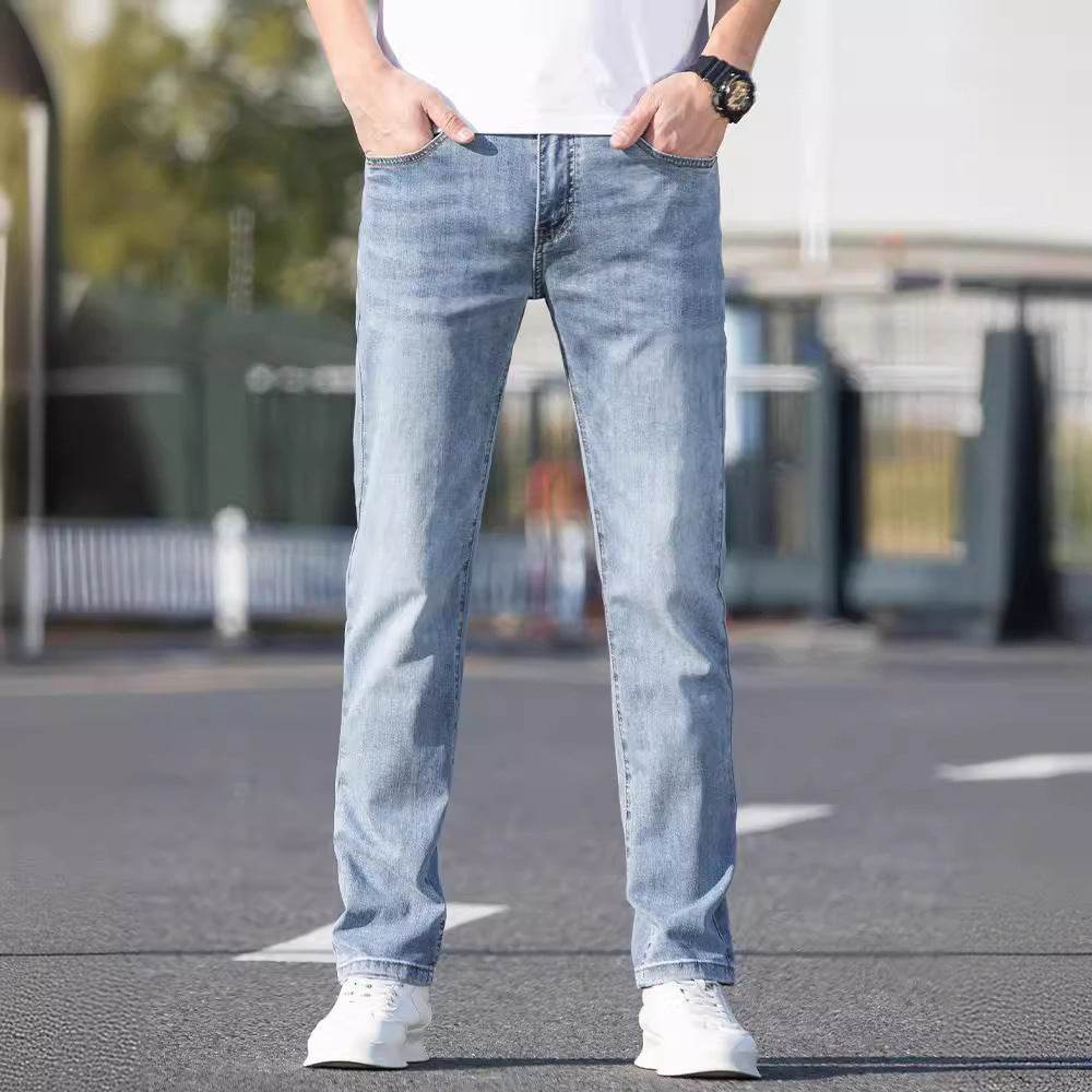 Buycenter Men's Slim-Fit Summer Jeans - Thin, Straight Leg Trousers - Buy Center US
