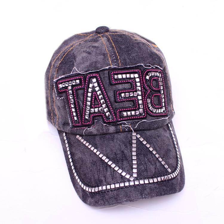 Korean Style Women's Baseball Cap - Rhinestone Denim Hat for Spring - Buy Center US