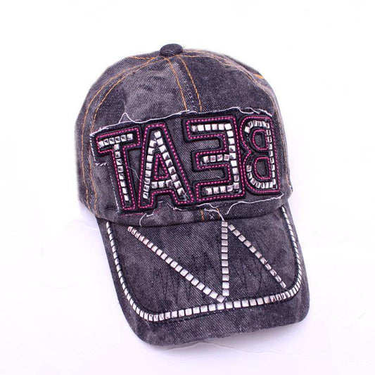 Korean Style Women's Baseball Cap - Rhinestone Denim Hat for Spring - Buy Center US