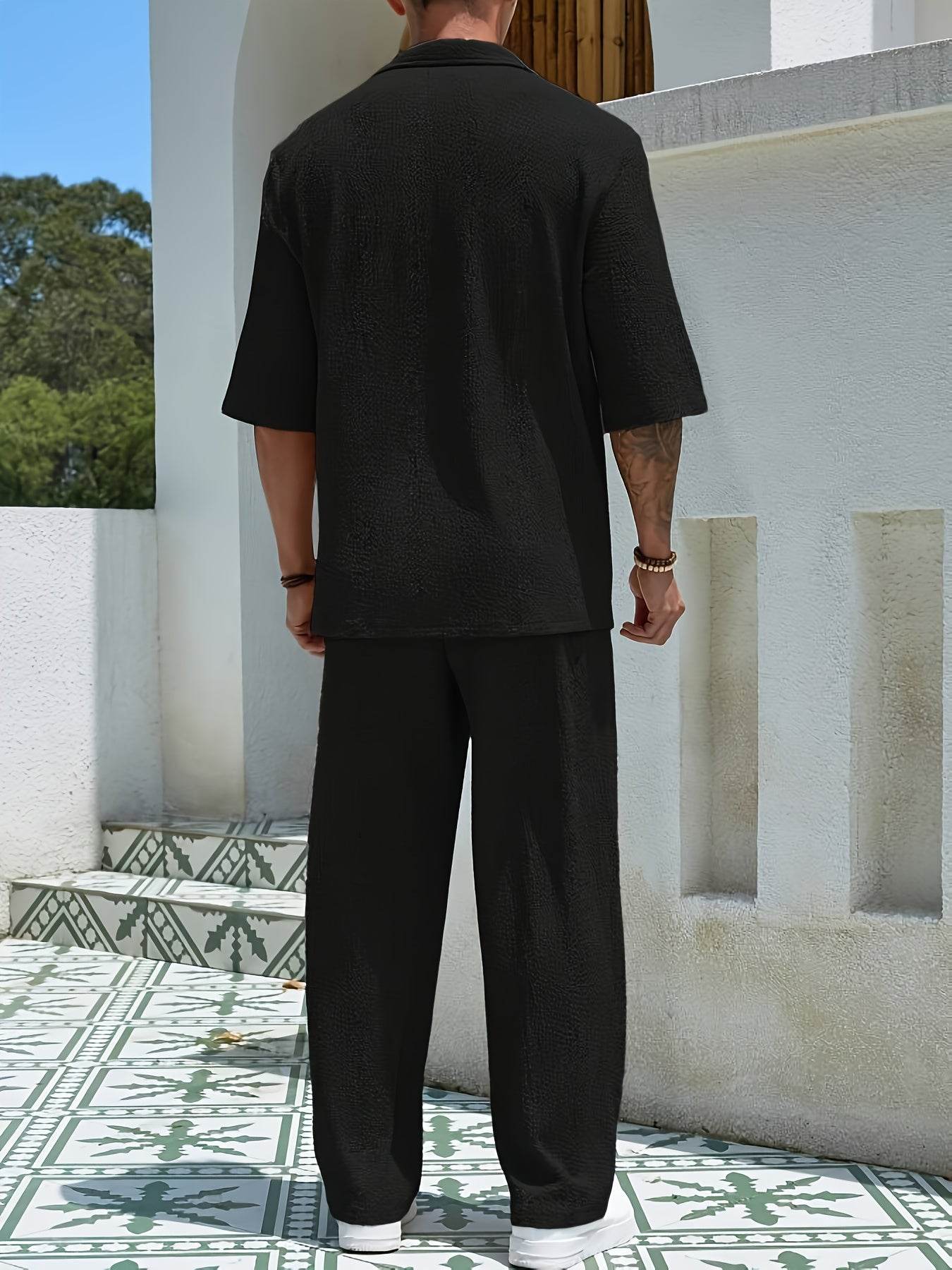 Men's Casual Two-Piece Suit - Short Sleeve Drop Shoulder Summer Style - Buy Center US