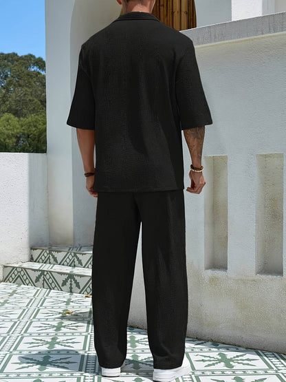 Men's Casual Two-Piece Suit - Short Sleeve Drop Shoulder Summer Style - Buy Center US