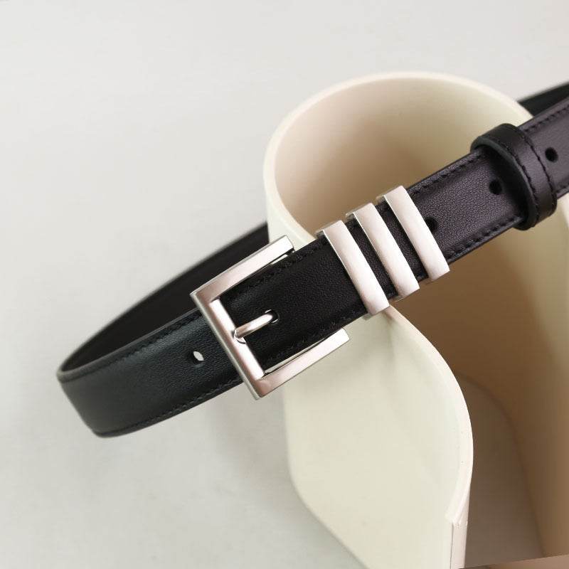 Genuine Cowhide Leather Belt for Women - Stylish Pin Buckle, 100CM - Buy Center US