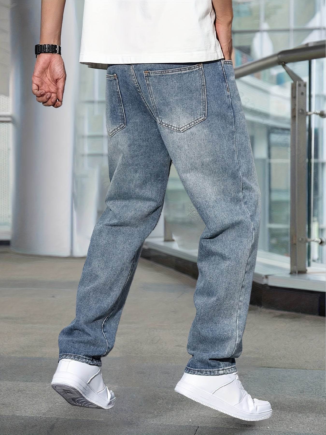 Men's Casual Stretch Denim Jeans - Light Blue, Relaxed Comfort Fit - Buy Center US