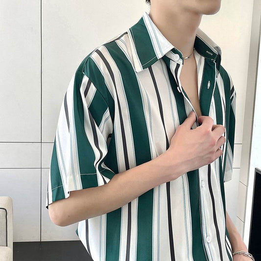 Casual Ruffian Handsome Top for Men - Loose Fit, Stylish Pointed Collar - Buy Center US