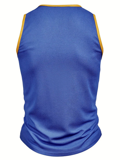 Men's Stylish Color-Blocked Casual Tank Top - Crew Neck, Slim Fit - Buy Center US