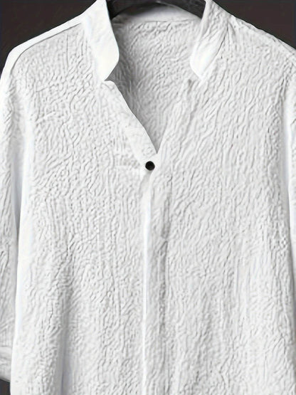 Men's Casual Summer Shirt - Solid Color, Loose Fit with Button Detail - Buy Center US