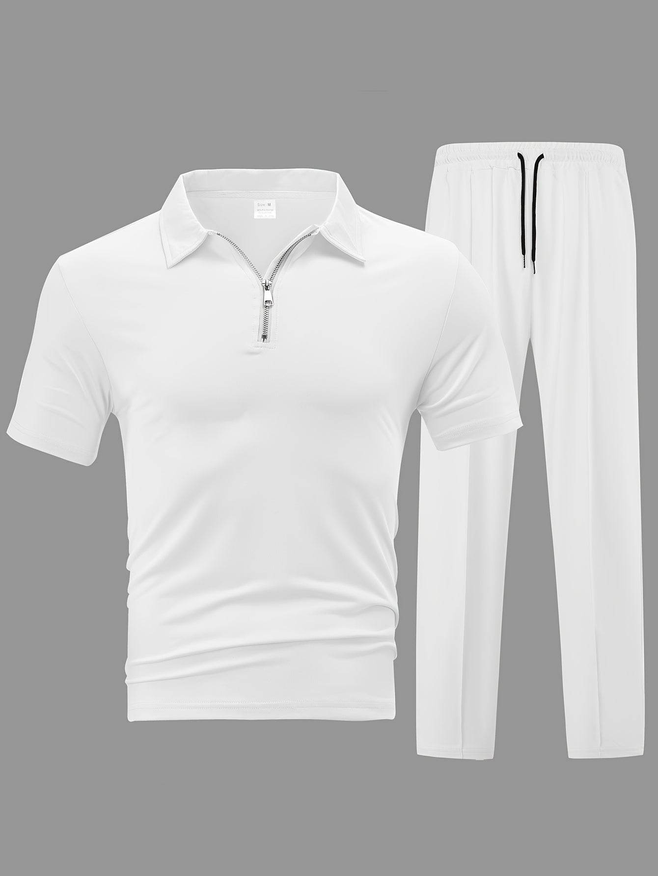 Men's Casual Knit Set - Zipper Short Sleeve Shirt & Drawstring Pants - Buy Center US
