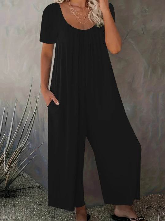 Plus Size Solid Color Jumpsuit with Pocket - Casual Medium Stretch Fit - Buy Center US