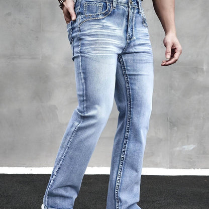 ESDVQ Men's Vintage Washed Bell-Bottom Jeans - Slim Fit, Embroidered Style - Buy Center US