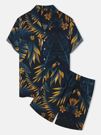 Buycenter Men's Floral 3D Printed Polo Shirt & Shorts Suit - Slim Fit - Buy Center US
