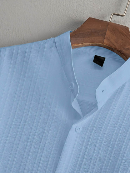 Men's Casual Striped Short Sleeve Shirt & Drawstring Pants Set - Summer Style - Buy Center US