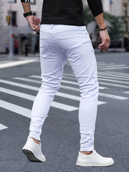High Street Pure White Jeans for Men - Stylish and Versatile Skinny Fit - Buy Center US