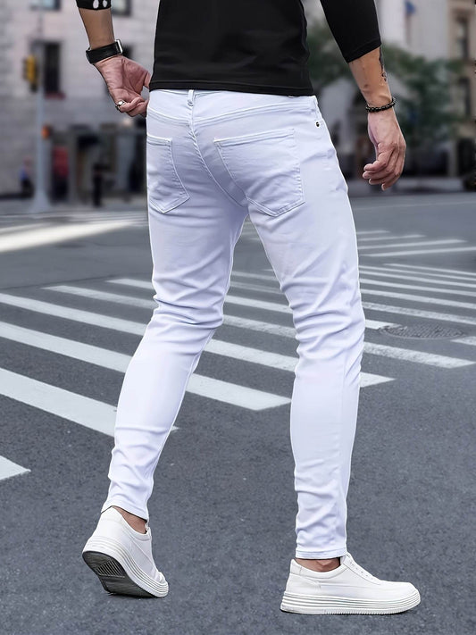 High Street Pure White Jeans for Men - Stylish and Versatile Skinny Fit - Buy Center US