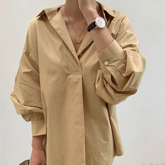 Loose Fit Autumn Button Shirt - Stylish Long Sleeve, Free Size Options - Buy Center US