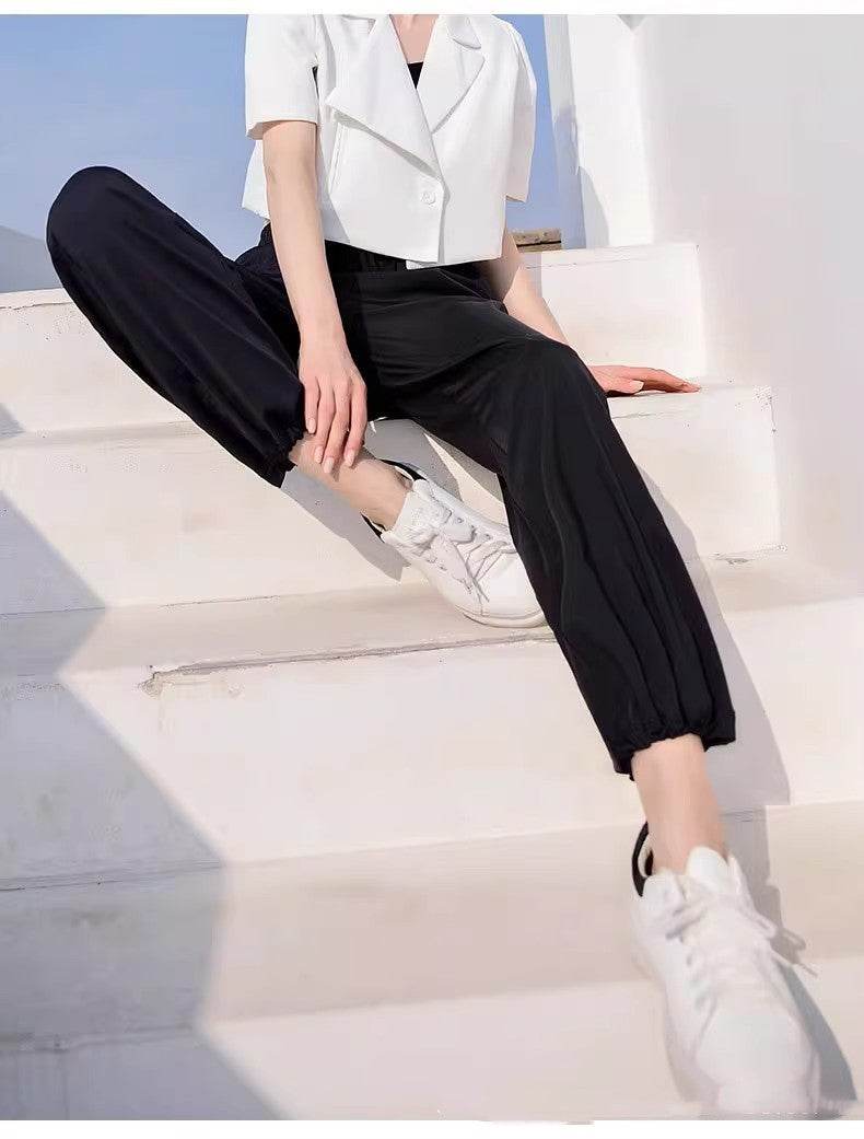 Stylish High-Waist Baggy Pants - Sports Drape Straight Leg for Comfort - Buy Center US