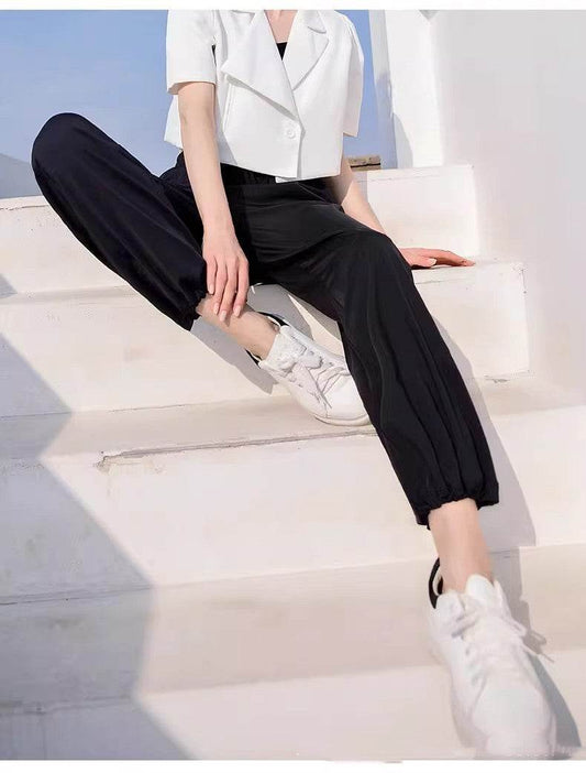 Stylish High-Waist Baggy Pants - Sports Drape Straight Leg for Comfort - Buy Center US