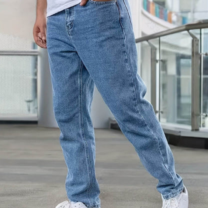 Men's Casual Stretch Denim Jeans - Light Blue, Relaxed Comfort Fit - Buy Center US