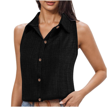 Women's Cotton Linen Button Shirt - Stylish Sleeveless Cardigan Top - Buy Center US