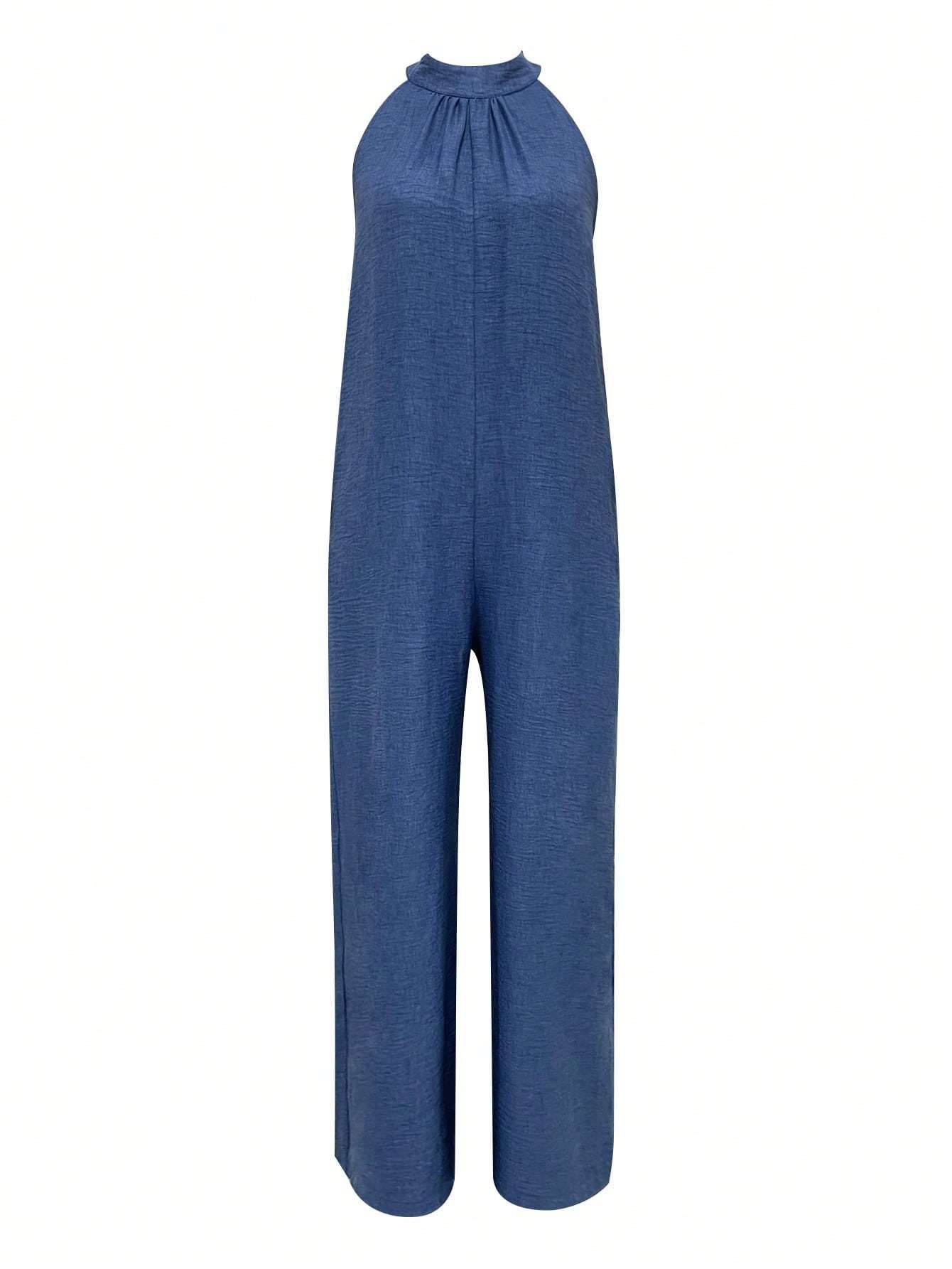 Young Women's Sleeveless Halter Jumpsuit - Flared Animal Print Style - Buy Center US
