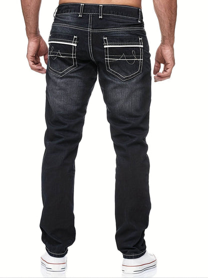 Men's Slim-Fit Stretch Denim Jeans - Embroidered Pocket in Dark Blue - Buy Center US