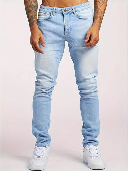 Men's Slim-Fit Stretch Denim Jeans - All-Season Casual Water-Washed Style - Buy Center US