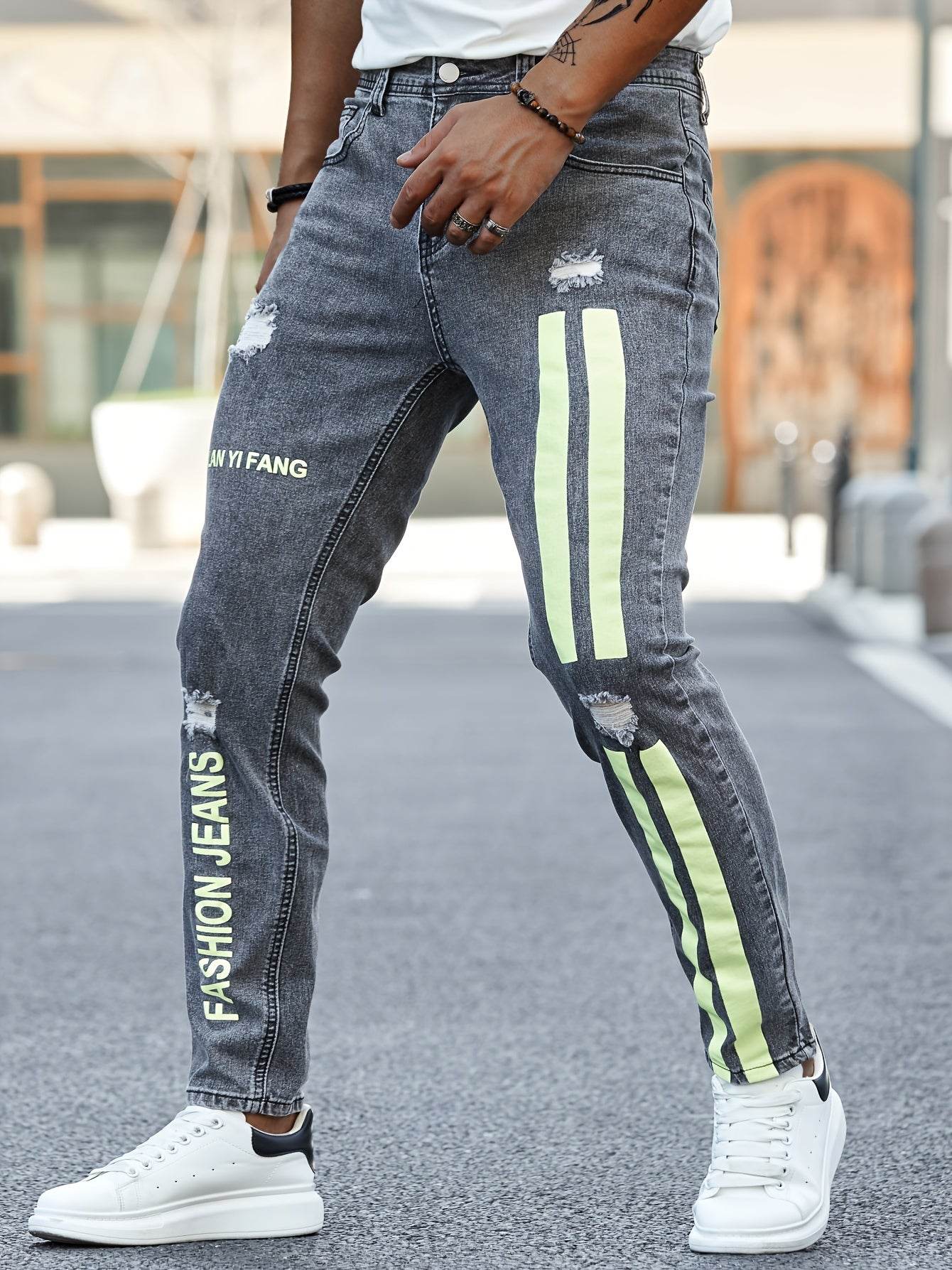 Men's Slim Fit Stretchy Denim Jeans - Casual Side Stripes Design - Buy Center US