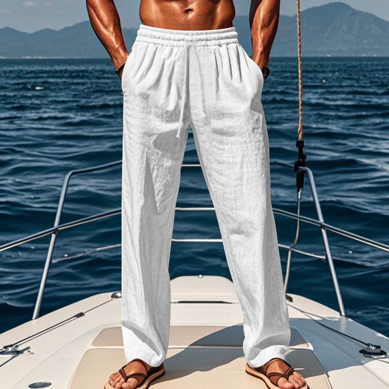 Breathable Cotton-Linen Leisure Sports Trousers - Mid Waist, Multiple Colors - Buy Center US