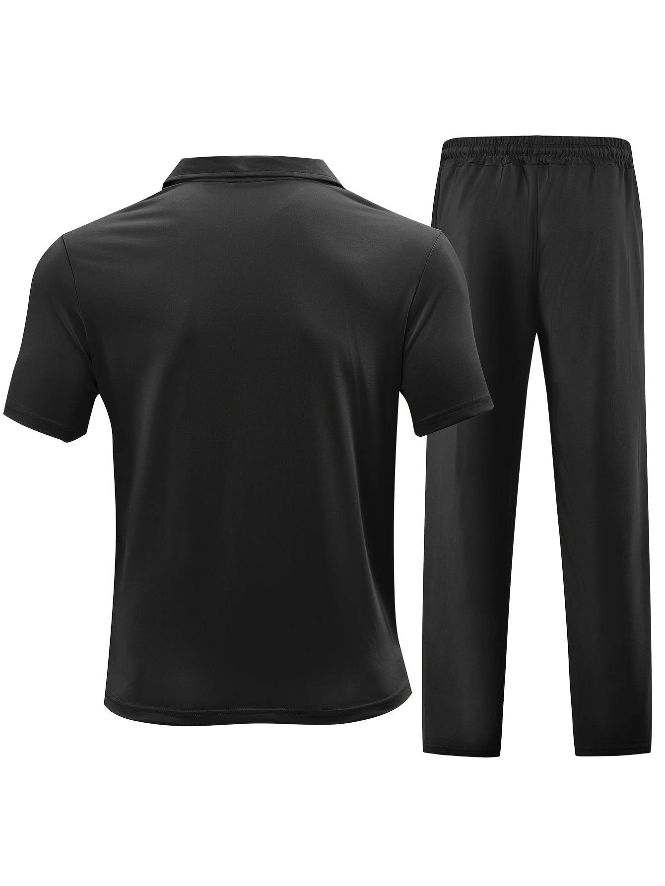 Men's Casual Knit Set - Zipper Short Sleeve Shirt & Drawstring Pants - Buy Center US