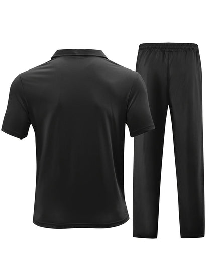 Men's Casual Knit Set - Zipper Short Sleeve Shirt & Drawstring Pants - Buy Center US