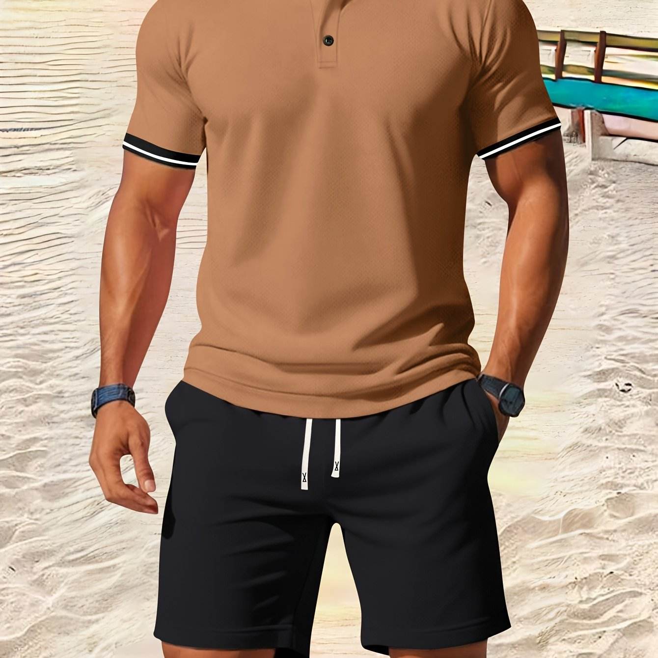 Men's Casual Short Sleeve Shirt & Drawstring Shorts Set - Summer Fashion - Buy Center US