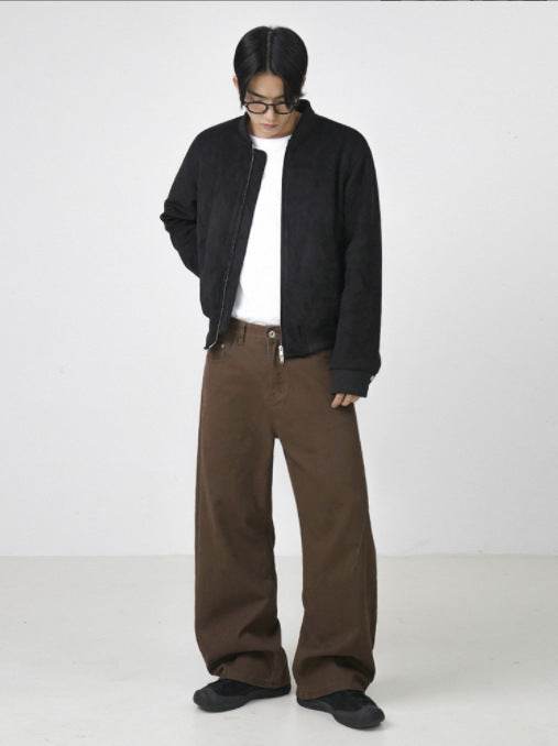 Buycenter Retro Brown Straight-Leg Trousers - Casual Cotton Pants - Buy Center US